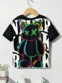 SHEIN Boys' Street Style Graffiti Bear&Letter Print Loose & Comfortable T-Shirt