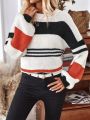 Striped Pattern Colorblock Drop Shoulder Sweater
