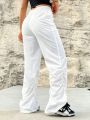 SHEIN Coolane Women's Solid Color V Shape Folded Waist Straight Pants