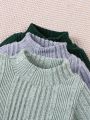 3pcs/Set Baby Boy'S Solid Color Ribbed Knit Stand Collar Top