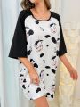 Cow Print Raglan Sleeve Nightdress