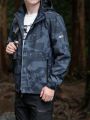 Men Geo Print Zip Up Hooded Jacket