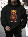 Men's Plus Size Hooded Teddy Bear Print Fleece Sweatshirt