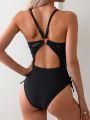 Women's Solid Color Hollow Out Back One Piece Swimsuit