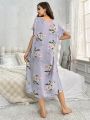 Women's Floral Print V-Neck Nightgown Dress