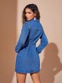 SHEIN BAE Women's Belted Denim Shirt Dress