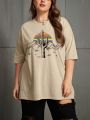 Plus Size Relaxed Fit T-shirt With Pattern Print And Dolman Sleeves