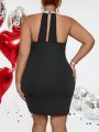 SHEIN BAE Plus Size Glitter Sparkle Straps Patchwork Bodycon Halter Dress