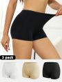 3pcs Solid Color High Waist Safety Shorts