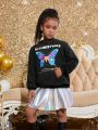 SHEIN Kids Cooltwn Tween Girl 1pc Slogan & Butterfly Print Kangaroo Pocket Hoodie