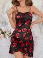 Lip Pattern Print Sleeveless Nightgown With Straps