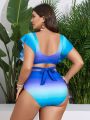 SHEIN Swim Vcay Plus Size Women'S Gradient Butterfly Sleeve Swimsuit Set