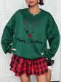 SHEIN Essnce Christmas Print Drop Shoulder Sweatshirt