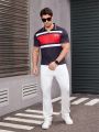 Men'S Letter Print Color Block Short Sleeve Polo Shirt