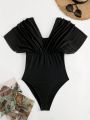 SHEIN Swim Chicsea Solid Color One Piece Swimsuit With Batwing Sleeves