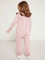 SHEIN Little Girls' Long Sleeve Casual Sweater Jumpsuit With Round Neck