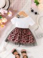 Infant Girls' Fashionable & Romantic Leopard Print Mesh Dress With Girl Pattern