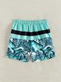 Teenage Boys' Plant Print Drawstring Swim Shorts