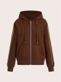 Women'S Hooded Sporty Sweatshirt With Color Block Design And Zippered Front