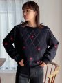 FRIFUL Women'S Love Heart Embroidery Hollow Out Knitted Sweater
