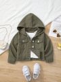 Girls' Loose Fit Denim Jacket With Hood In Green