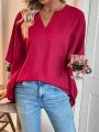 Women's Batwing Sleeve Notched V-neck Shirt