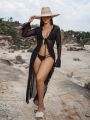 SHEIN Swim Classy Tie Front Flounce Sleeve Mesh Kimono