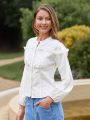 Anewsta Lantern Sleeve Shirt With Ruffles Detail