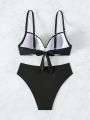 SHEIN Swim Basics Women's Solid Color Swimsuit Set