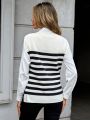 SHEIN LUNE Striped Pattern Split Hem Sweater Vest Without Blouse