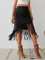 SHEIN VCAY Vacation Women's Tassel Hem Long Skirt