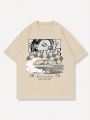 ROMWE Anime Men's Car And Slogan Printed T-shirt