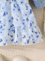 Baby Girl Denim Jacket Floral Strap Cake Dress Two-Piece Suit