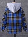 SHEIN Kids EVRYDAY Tween Boy Plaid Print Hooded Shirt Without Tee