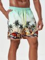 Cocotree & Car Printed Gradient Drawstring Waist Beach Shorts For Men