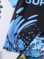 Teenage Boys' Contrasting Color Wave Letter Astronaut Print Swimsuit Suit