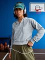 SHEIN Street Sport Women's Solid Color Hooded Drop Shoulder Sporty Sweatshirt With Drawstring