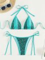 SHEIN Swim SXY Ladies' Sparkly Splice Halter Neck Bikini Set