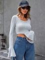 SHEIN Essnce Grey Short Flare Sleeve T-shirt