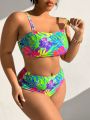 SHEIN Swim Vcay Plus Size Tropical Print Swimsuit Set