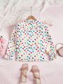 SHEIN Kids EVRYDAY Girls' Peter Pan Collar Heart Printed Long Sleeve Blouse