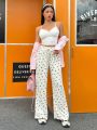 SHEIN Qutie Loose And Cute Footprint Printed Ladies' Pants