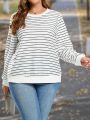 SHEIN LUNE Plus Size Striped Long Sleeve Casual Sweatshirt