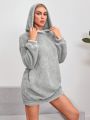 SHEIN Essnce Women's Drop Shoulder Hooded Fluffy Sweatshirt