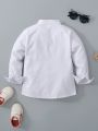 SHEIN Kids SPRTY Boys' Comfortable Casual Stand Collar Long Sleeve Shirt For Spring, White