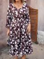 Plus Size Women's Floral Printed Long Sleeve Dress