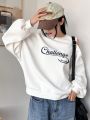 Dazy Star Text Pattern Hollow Out Drop Shoulder Sweatshirt