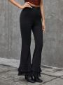 SHEIN Privé Solid Flared Trouser Pants