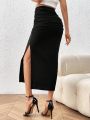 SHEIN Frenchy Summer Women's High Waist Pleated Skirt With High Slit