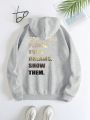 Slogan Graphic Kangaroo Pocket Drawstring Thermal Lined Hoodie